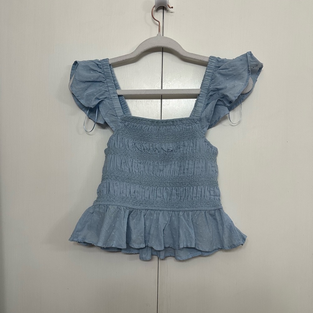 Francesca's Collections Blue Ruffle Top